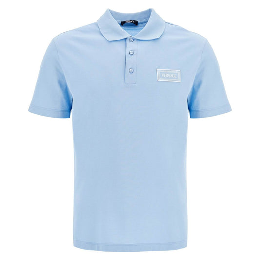 Versace short-sleeved polo shirt with logo Topwear Versace Light Blue