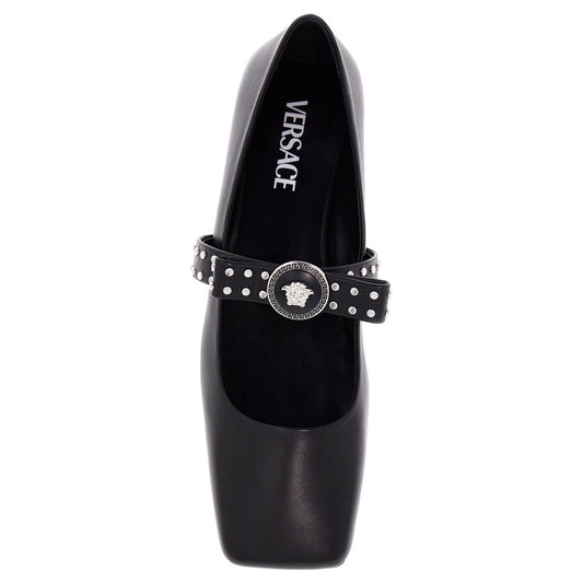 Versace gianni ribbon studded baller Flat Shoes Versace Black