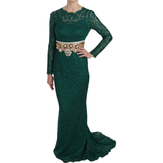 Dolce & Gabbana Crystal Gold Belt Lace Sheath Gown Dress DR1653-42