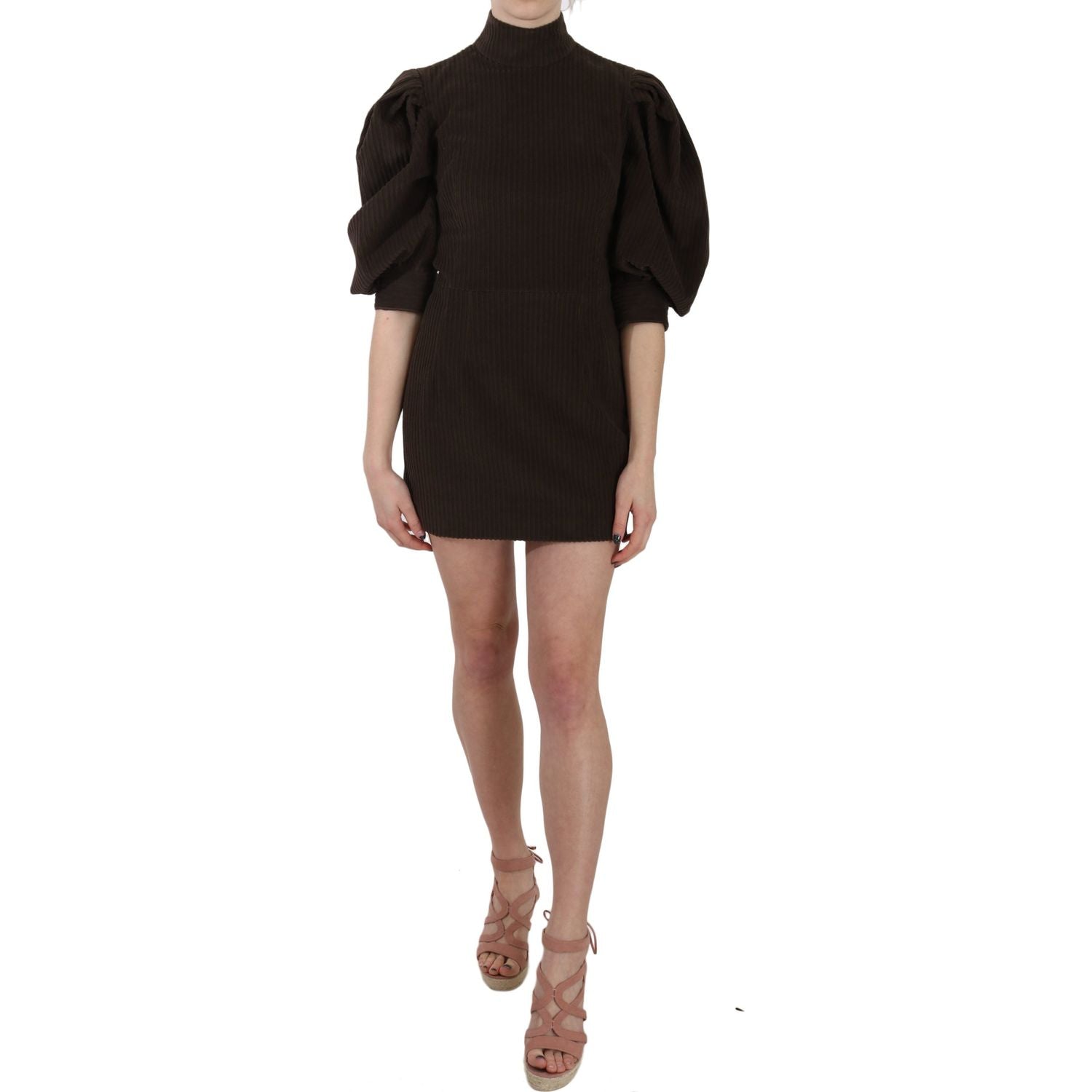 别致的棕色灯芯绒紧身迷你连衣裙