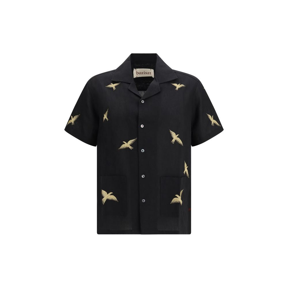 Baziszt Black Cotton Shortsleeve Shirt