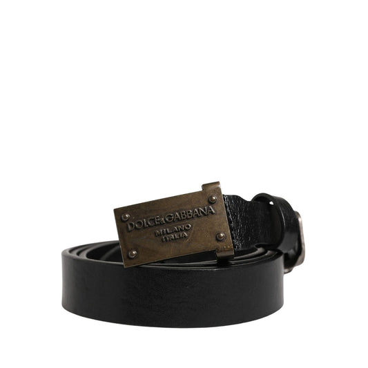 Dolce & Gabbana Men Black Classic Leather Logo Buckle Belt