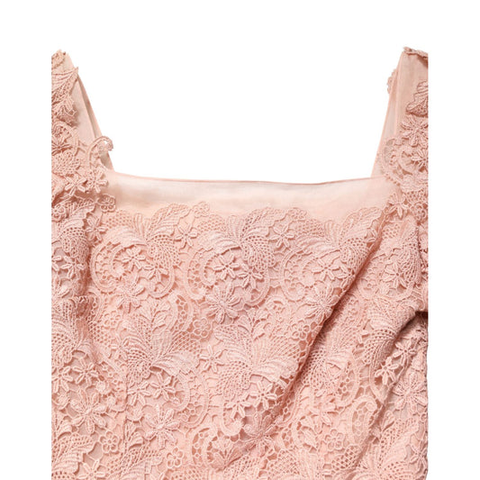 Dolce & Gabbana Pink Lace Long-Sleeved Evening Gown Dress