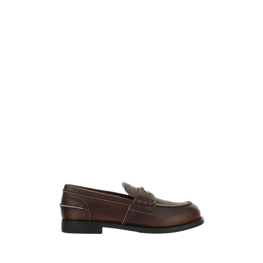 Miu Miu Brown Calf Leather Bos Taurus Slip-On Loafers