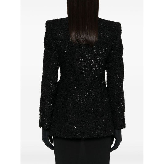 Balenciaga Hourglass tweed-texture padded-shoulder wool-blend blazer Jackets Balenciaga White Smoke