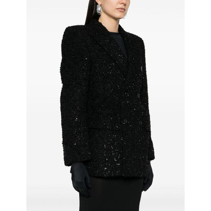 Balenciaga Hourglass tweed-texture padded-shoulder wool-blend blazer