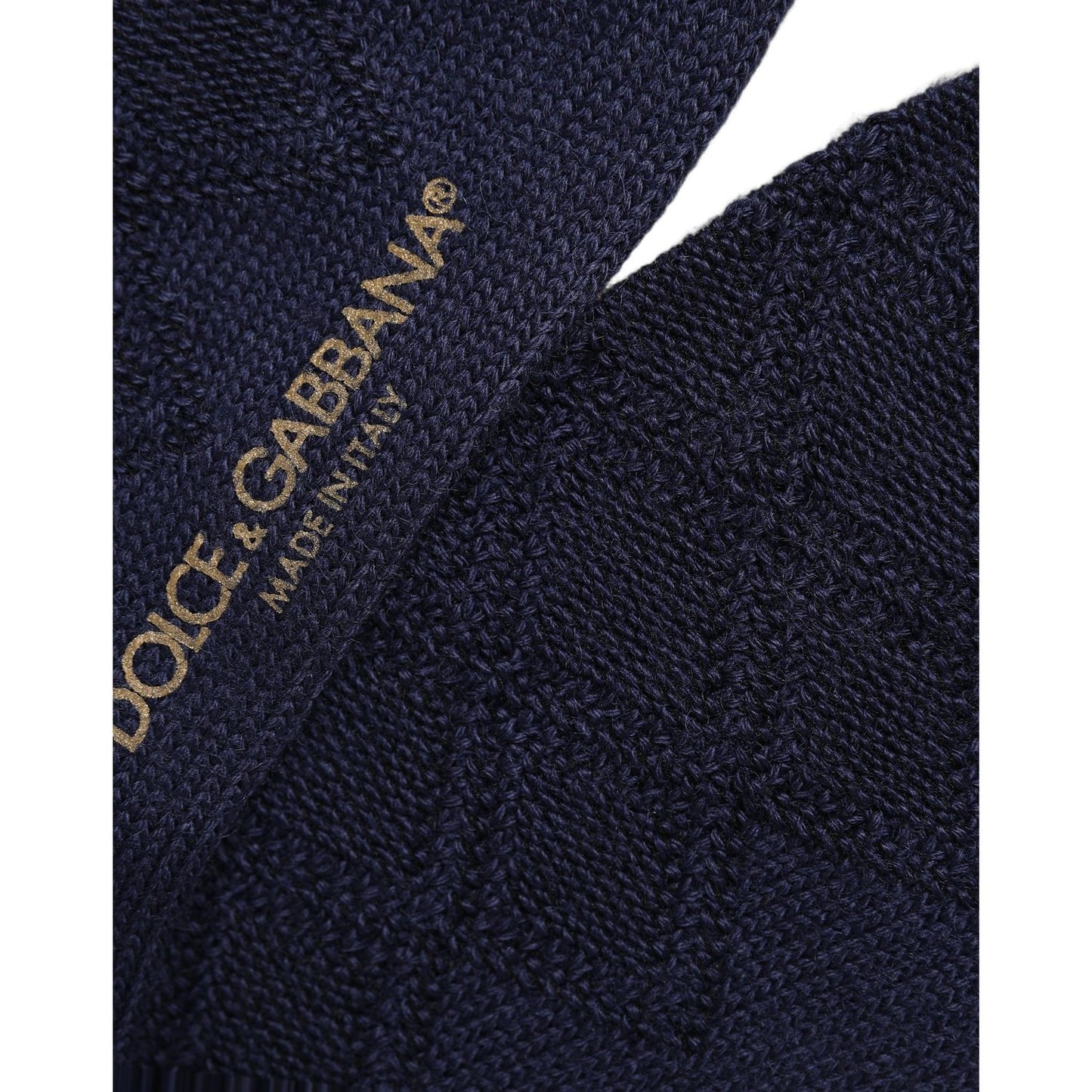 Dolce & Gabbana Navy Blue Wool Crest Logo Knee High Accessory Socks