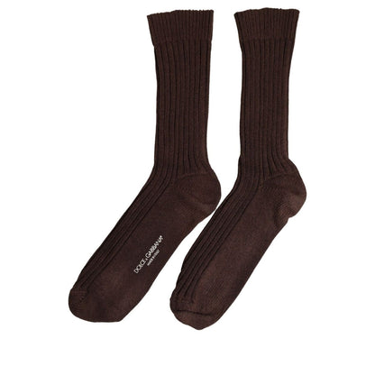 Dolce & Gabbana Dark Brown Wool DG Logo Mid Calf Accessory Socks