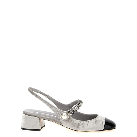 Miu Miu Silver Calfskin Mid Heel Pumps