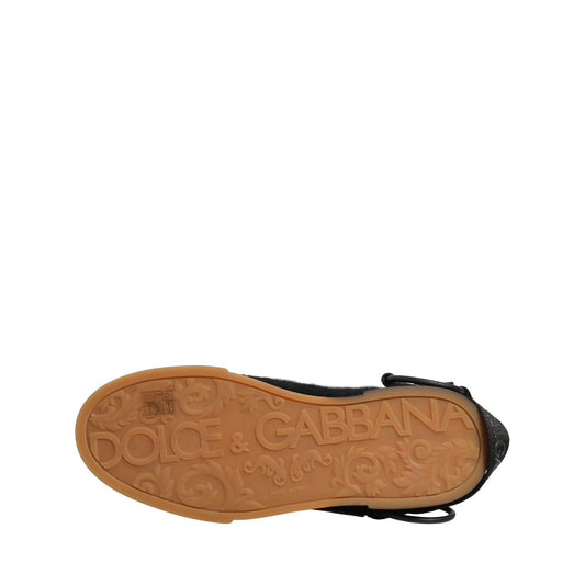 Dolce & Gabbana Black Felt Leather Low Top Sneaker Shoes