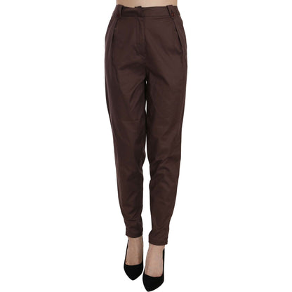 Just Cavalli Brown High Waist Tapered Formal Trousers Pants