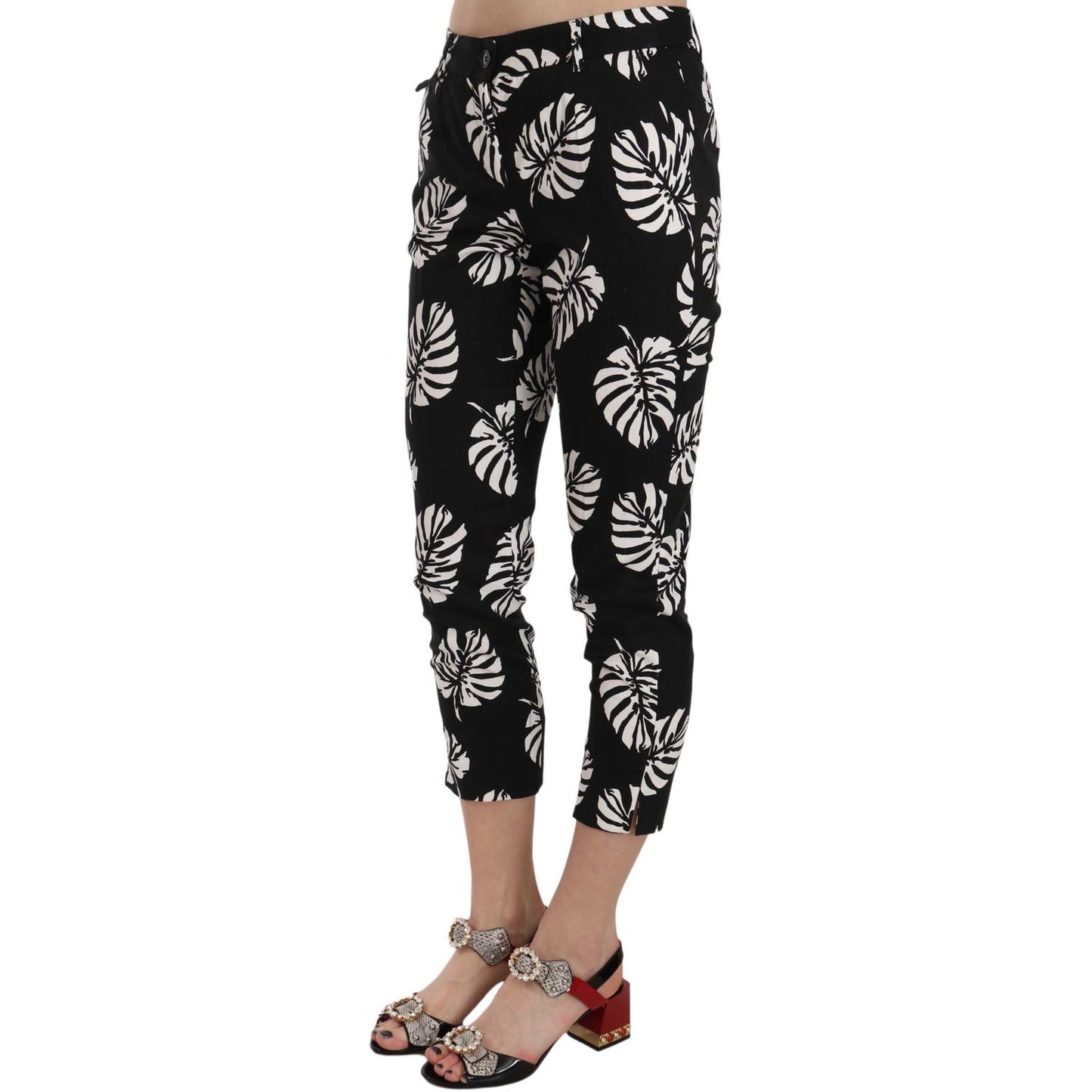 Dolce & Gabbana Black Palm Leaf Print Skinny Pants Jeans & Pants
