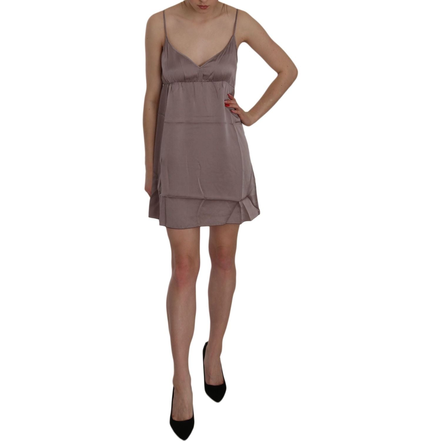 优雅细肩带真丝迷你连衣裙