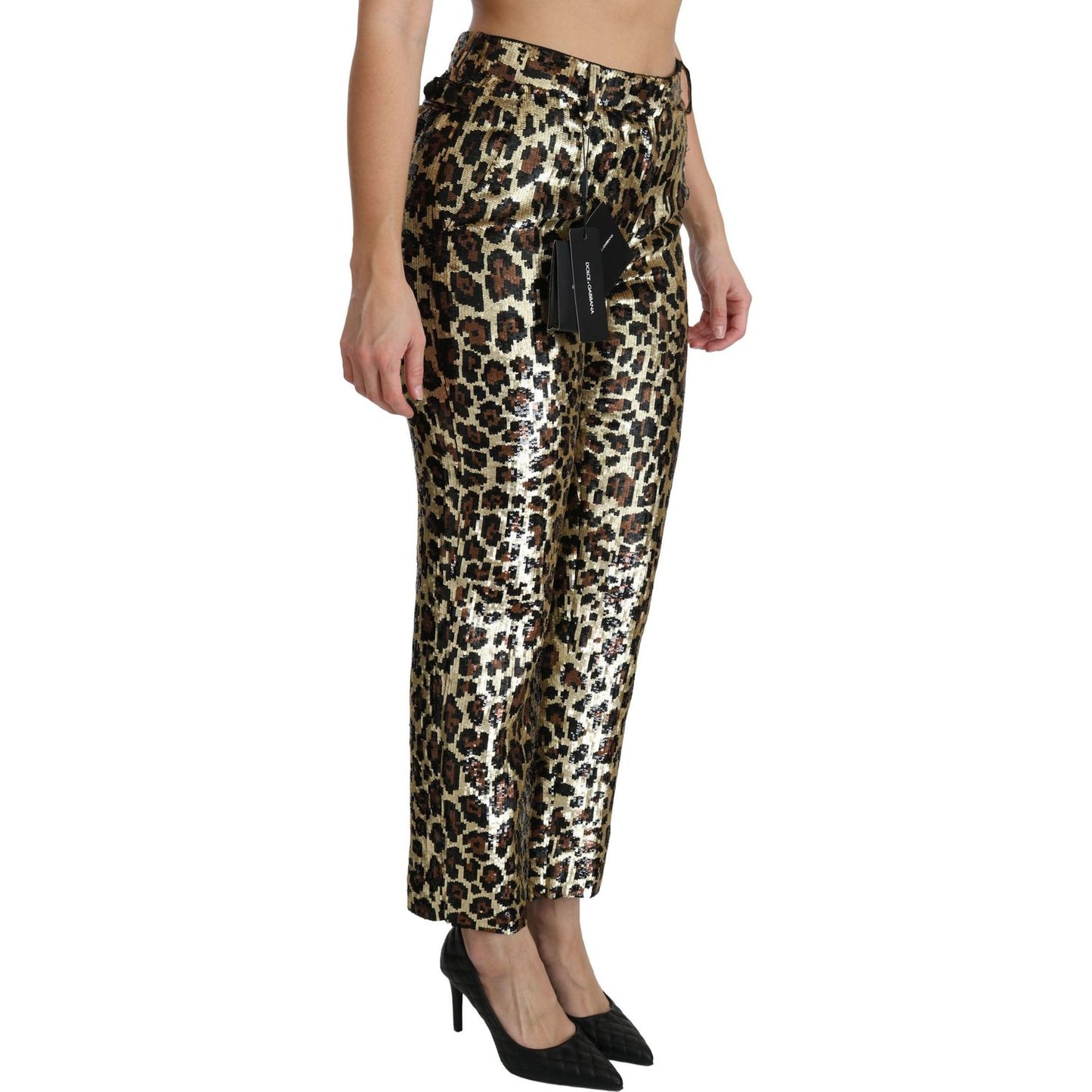 Dolce & Gabbana Brown Leopard Sequined High Waist Pants PAN70872-38