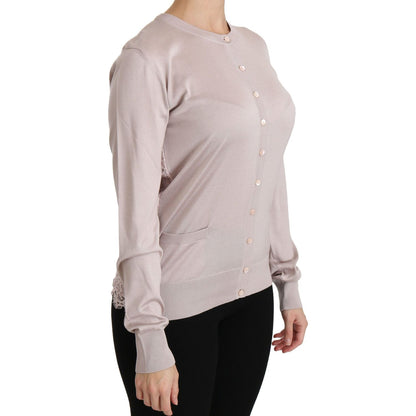 Dolce & Gabbana Silk Pink Long Sleeve Lace Top Sweater