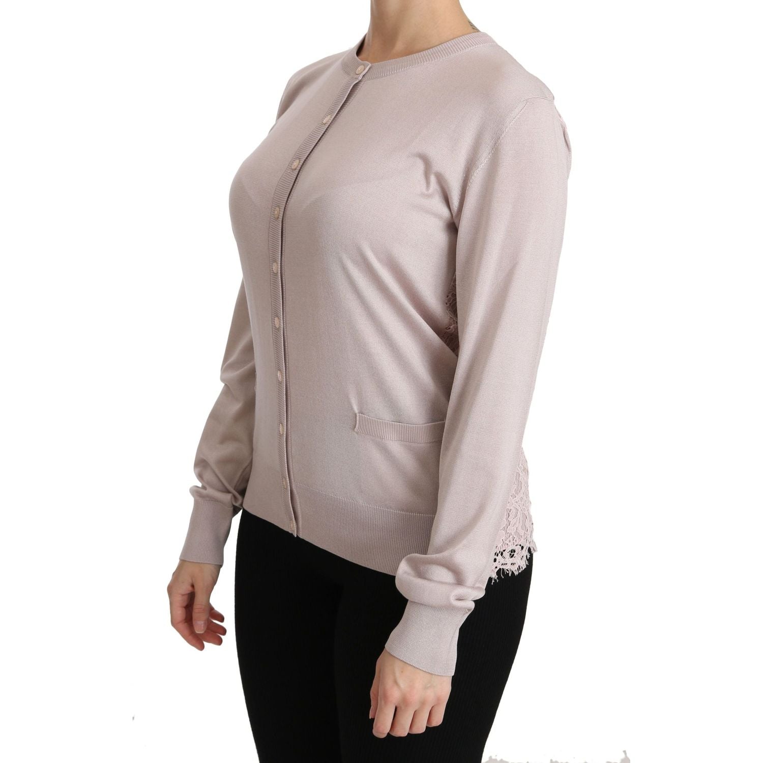 كارديجان دولتشي آند غابانا من مزيج الحرير باللون الوردي بفتحة رقبة دائرية