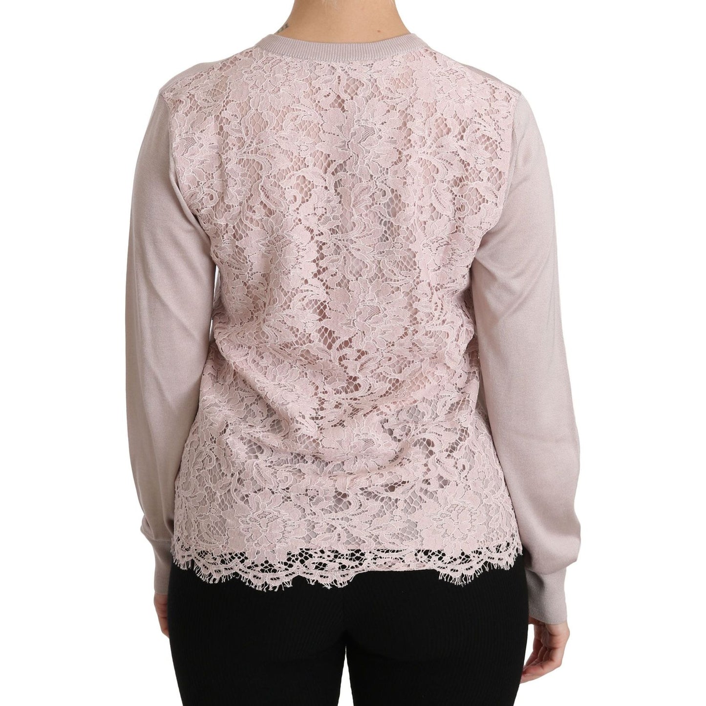Dolce & Gabbana Silk Pink Long Sleeve Lace Top Sweater