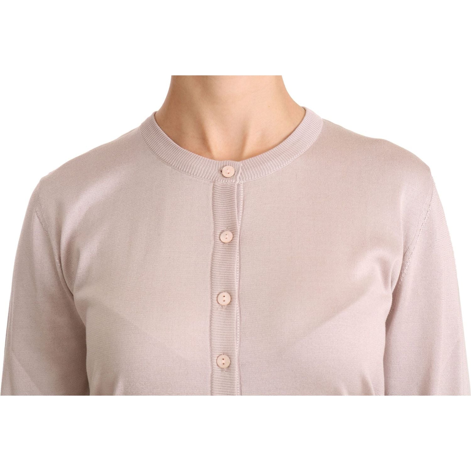 كارديجان دولتشي آند غابانا من مزيج الحرير باللون الوردي بفتحة رقبة دائرية