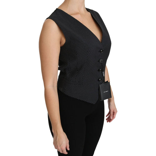 Dolce & Gabbana Chic Black Dotted Wool Blend Sleeveless Vest Dolce & Gabbana Black
