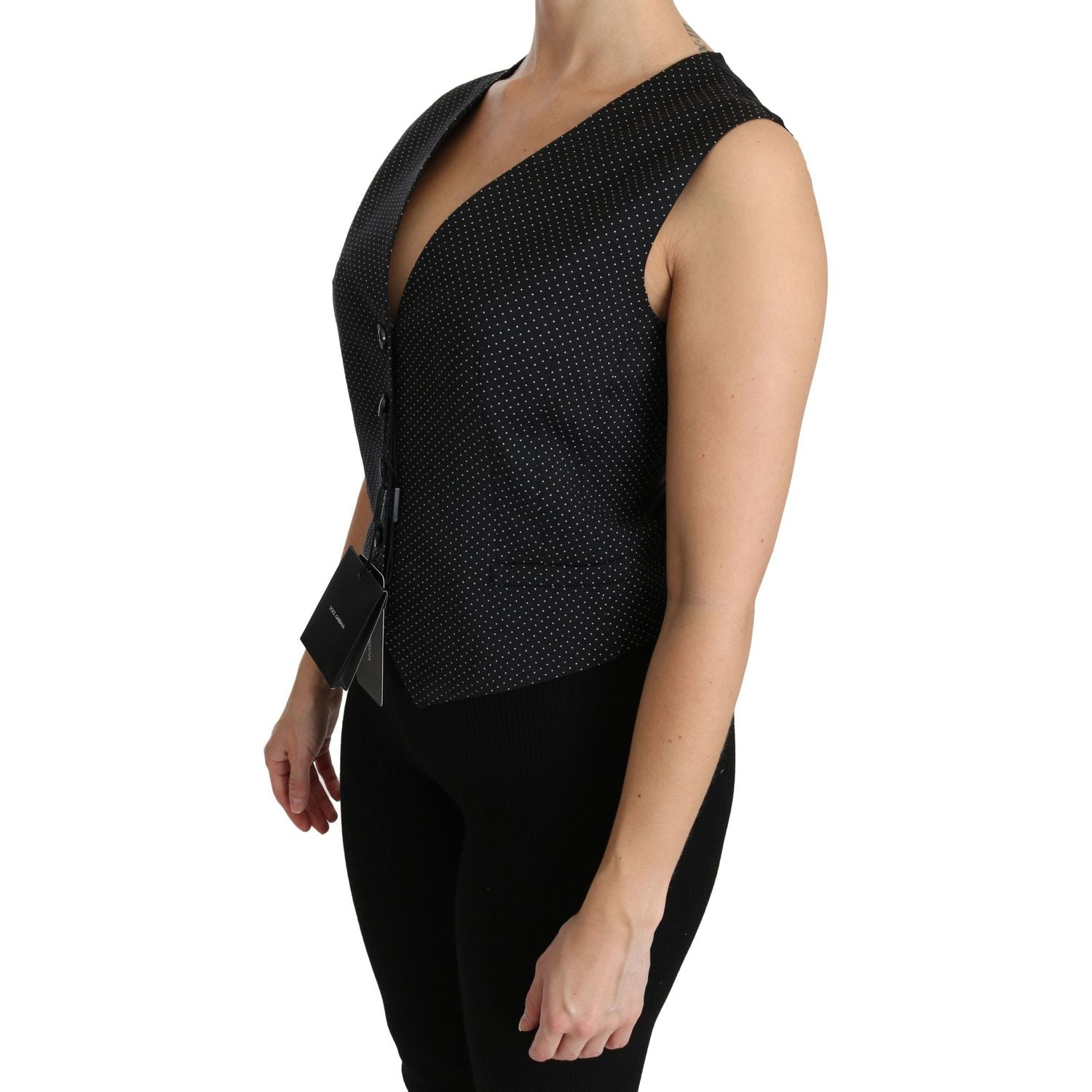 别致黑色圆点羊毛混纺无袖背心