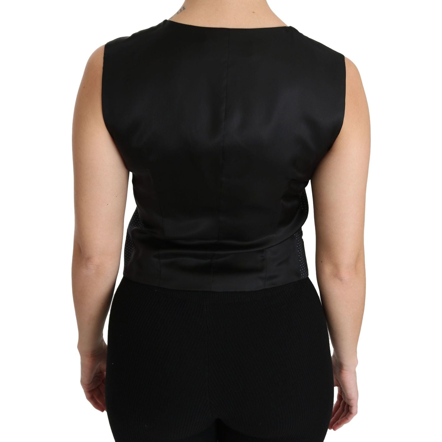 别致黑色圆点羊毛混纺无袖背心