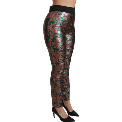 Dolce & Gabbana Green Bronze Leaf Tights Skinny Pants