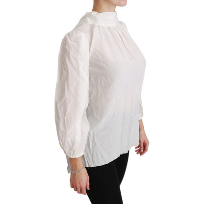 Dolce & Gabbana White Turtle Neck Blouse Shirt Silk Top