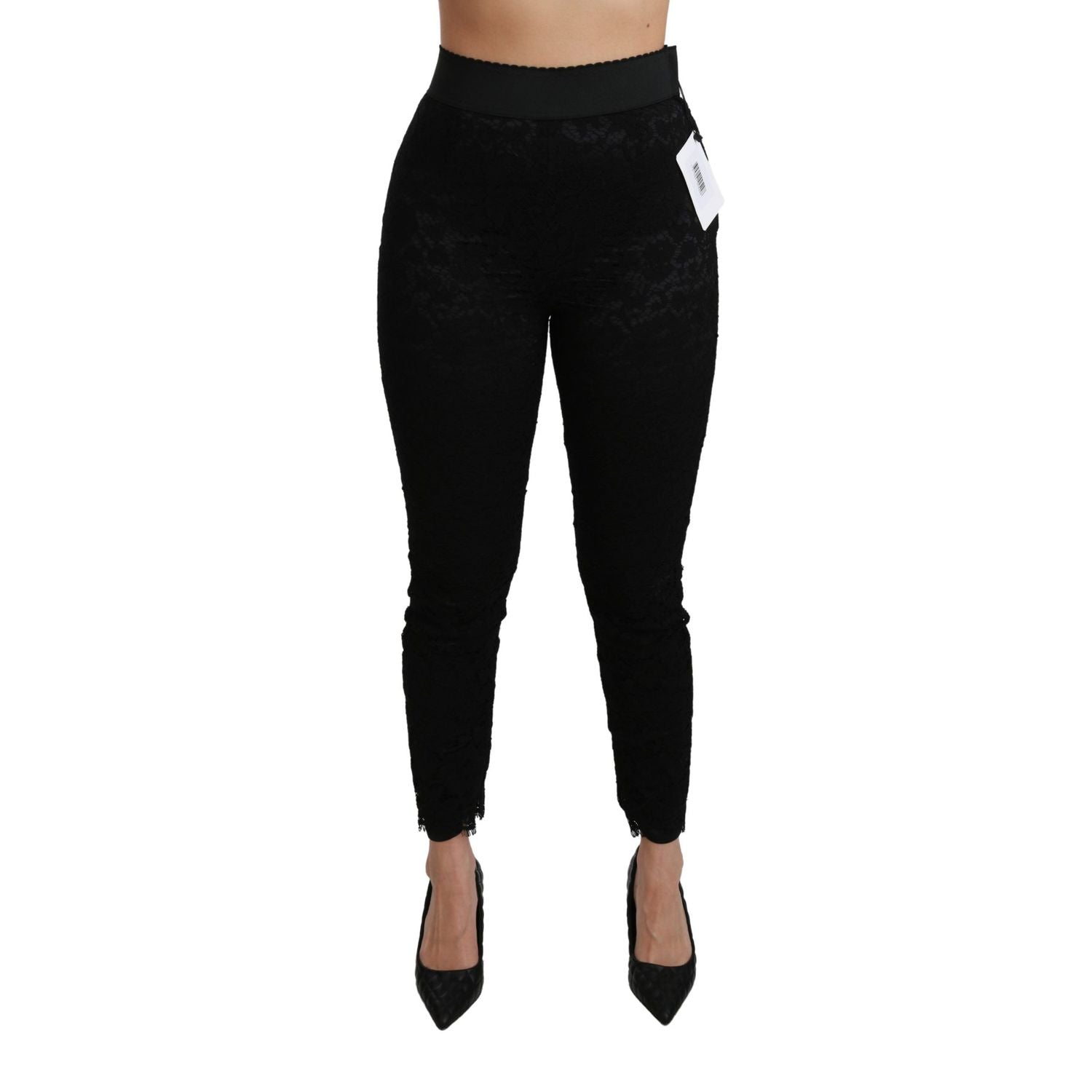 Dolce & Gabbana Black Lace Skinny High Waist Cotton Pants