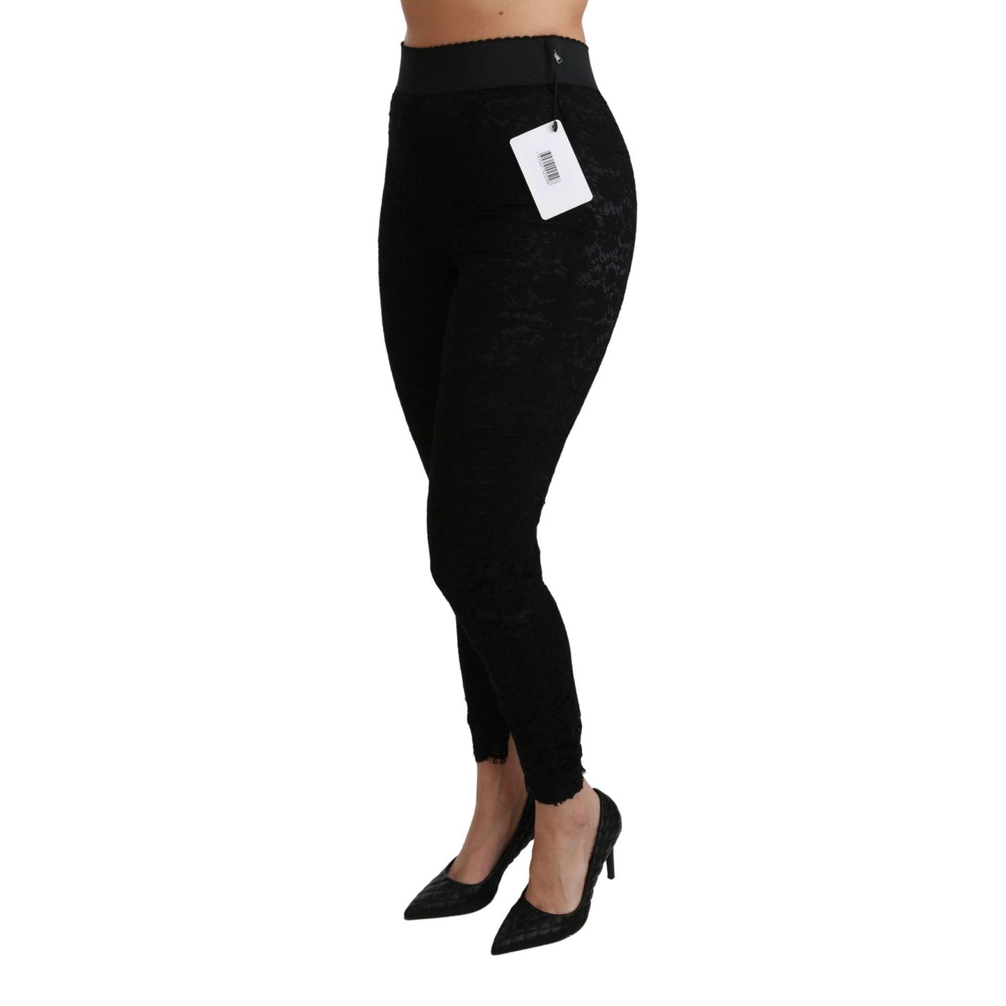 Dolce & Gabbana Black Lace Skinny High Waist Cotton Pants