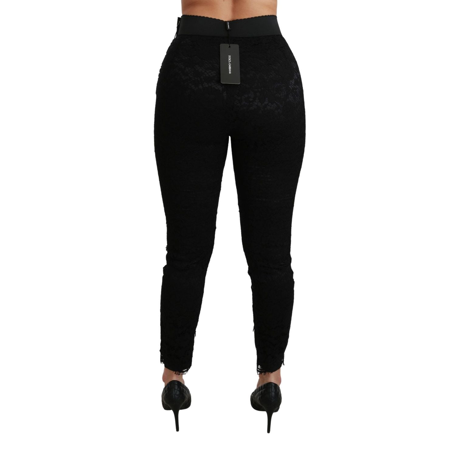 Dolce & Gabbana Black Lace Skinny High Waist Cotton Pants