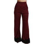 Dolce & Gabbana Black Lace High Waist Wide Leg Maroon Pants PAN70934-40