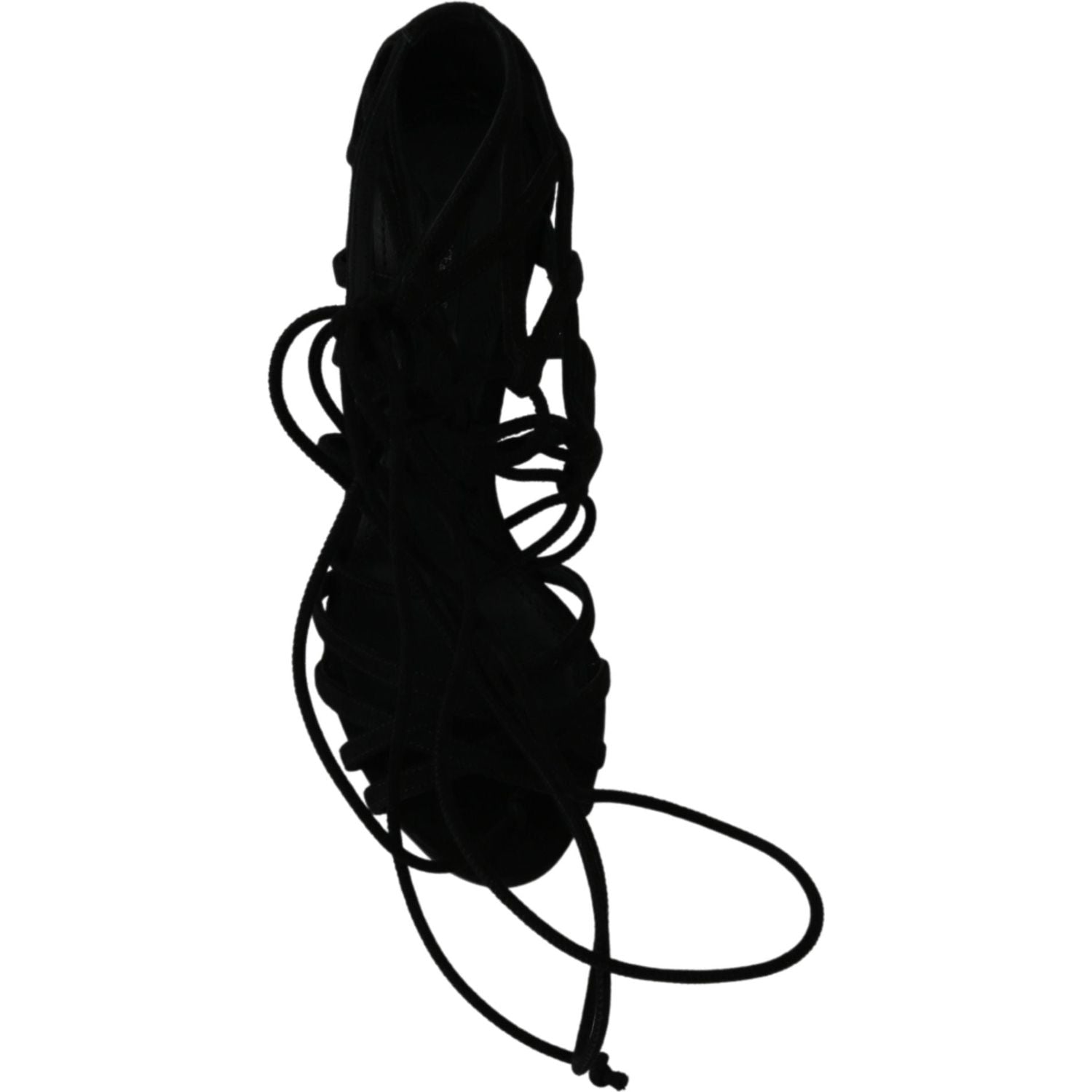 优雅黑色绒面细高跟踝带凉鞋