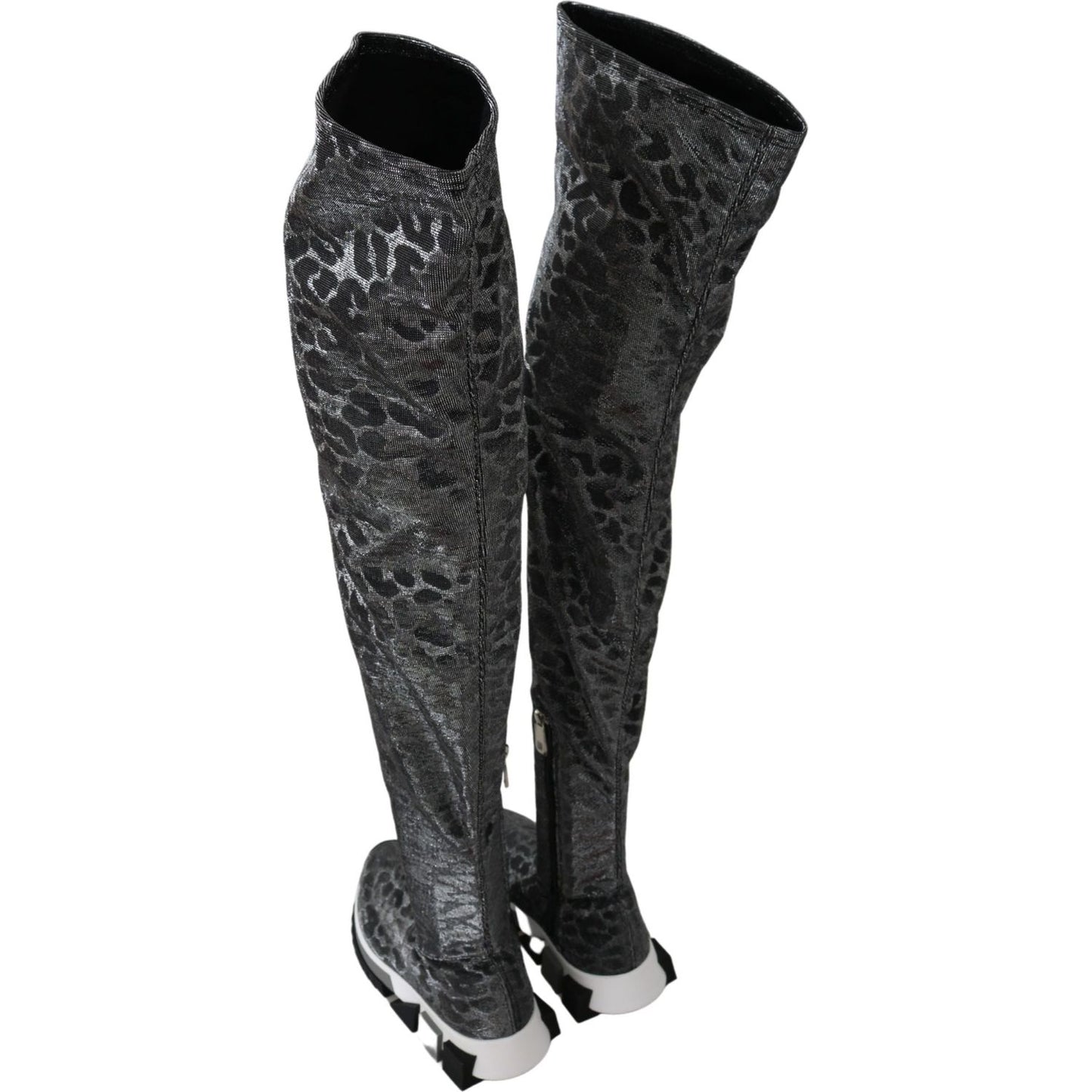 Dolce & Gabbana Gray Leopard High Top Sneakers Booties Shoes