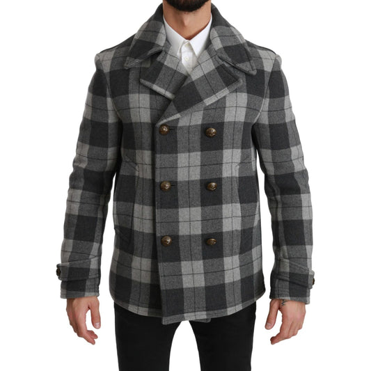 Dolce & Gabbana Elegant Gray Check Double Breasted Coat Dolce & Gabbana Dark Slate Gray