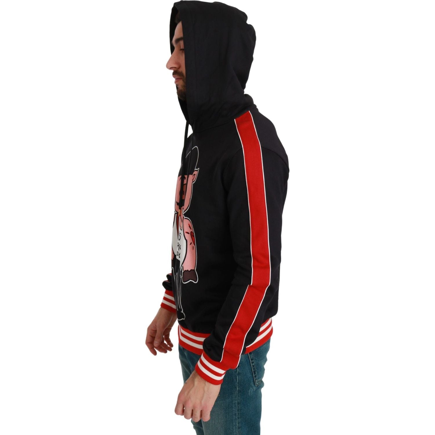 优雅黑色多色图案连帽毛衣