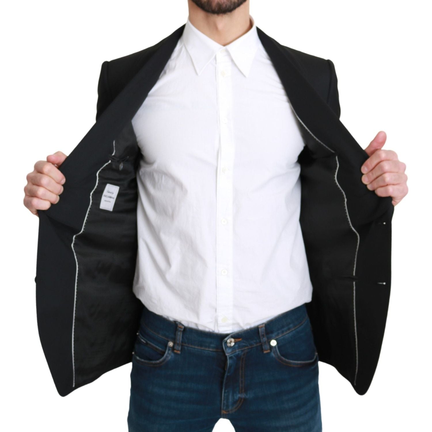 优雅黑色纯羊毛正装西装外套