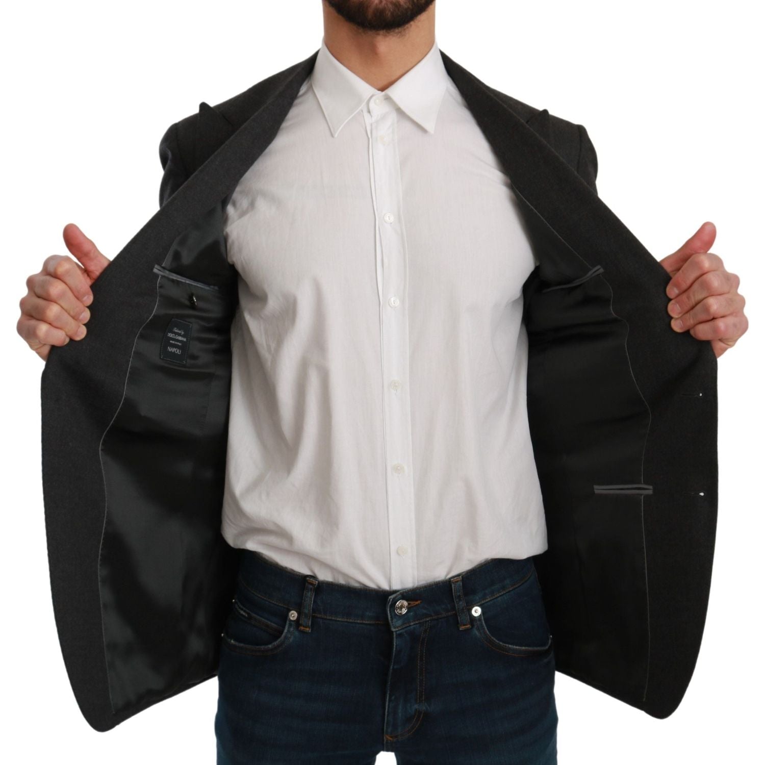 优雅灰色修身正装西装外套