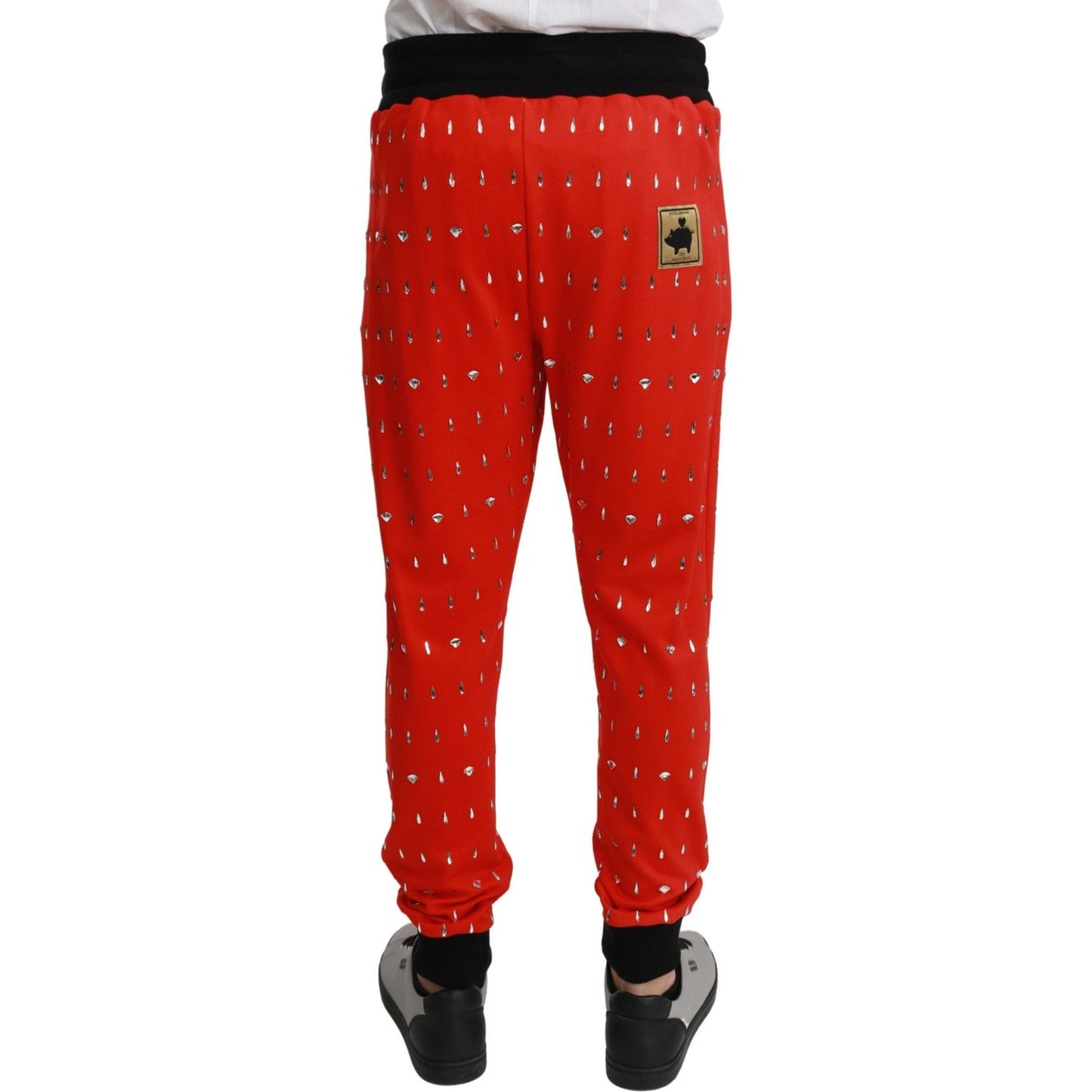 Dolce & Gabbana Red Piggy Bank Cotton Crystal Trousers Pants