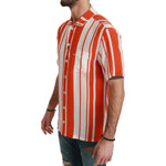 Dolce & Gabbana Orange Silk Striped Short Sleeve White Shirt TSH4655-38