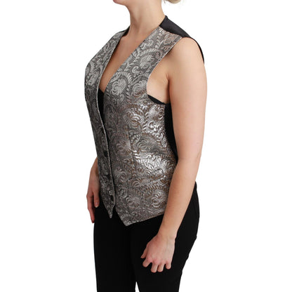 Dolce & Gabbana Silver Brocade Sleeveless Metallic Top