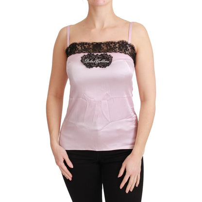 Dolce & Gabbana Silk Black Lace Top Pink Tank Blouse