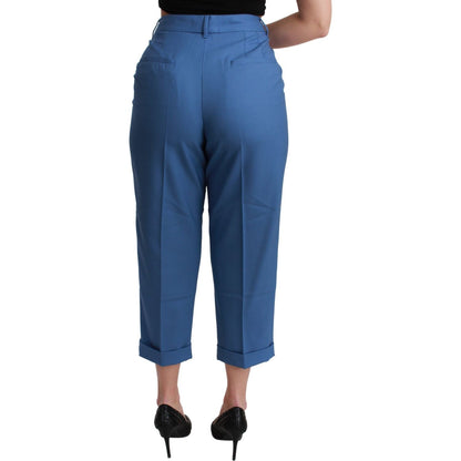 Dolce & Gabbana Blue Pleated Wool Cuffed Cropped Trouser Pants