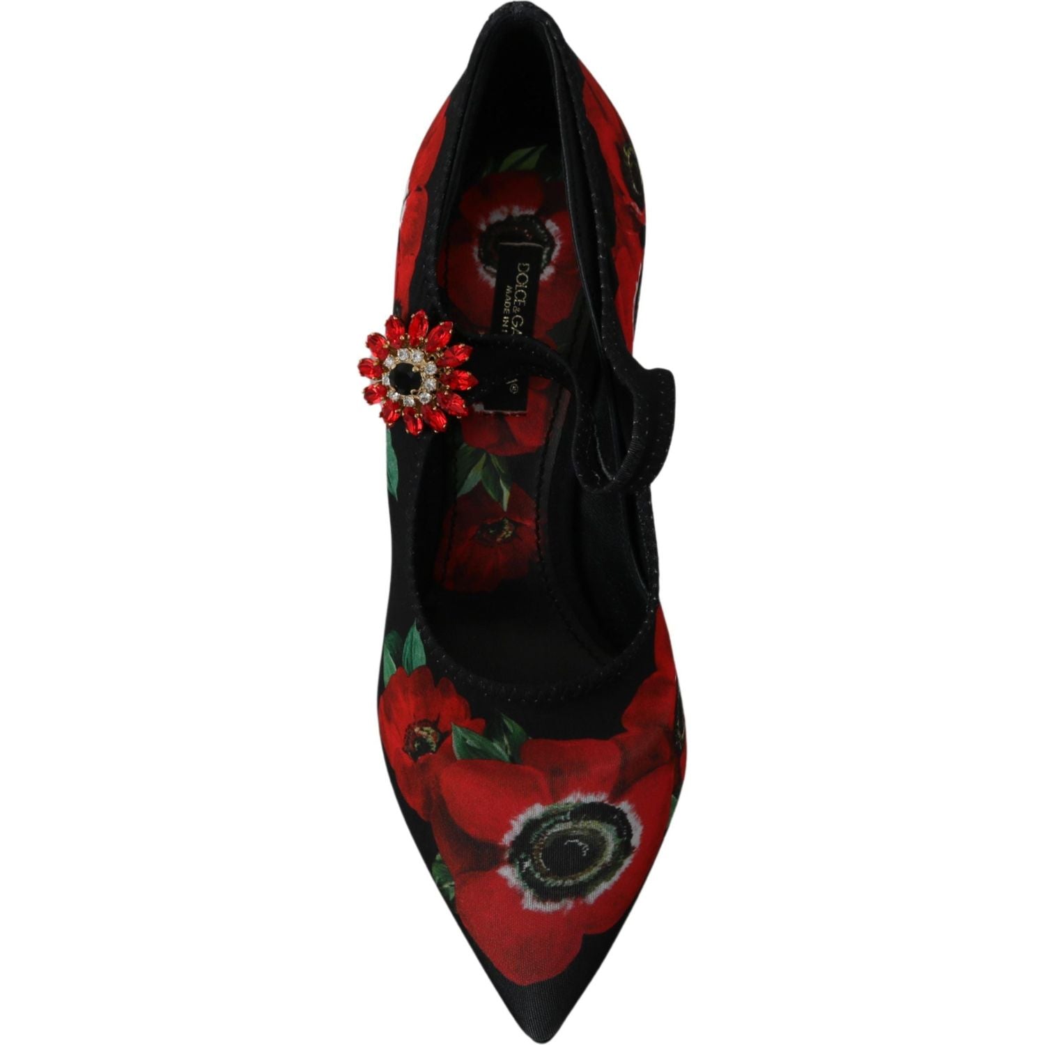 Dolce & Gabbana Black Red Floral Mary Janes Pumps Shoes