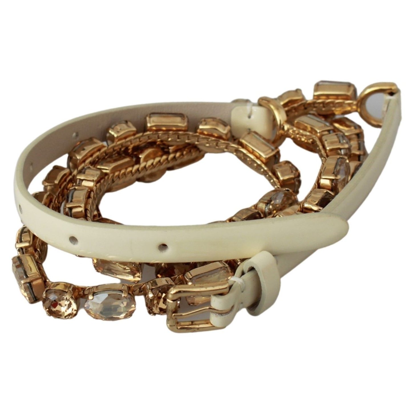 حزام جلدي مزين بالكريستال بلون الشمبانيا من دولتشي آند غابانا