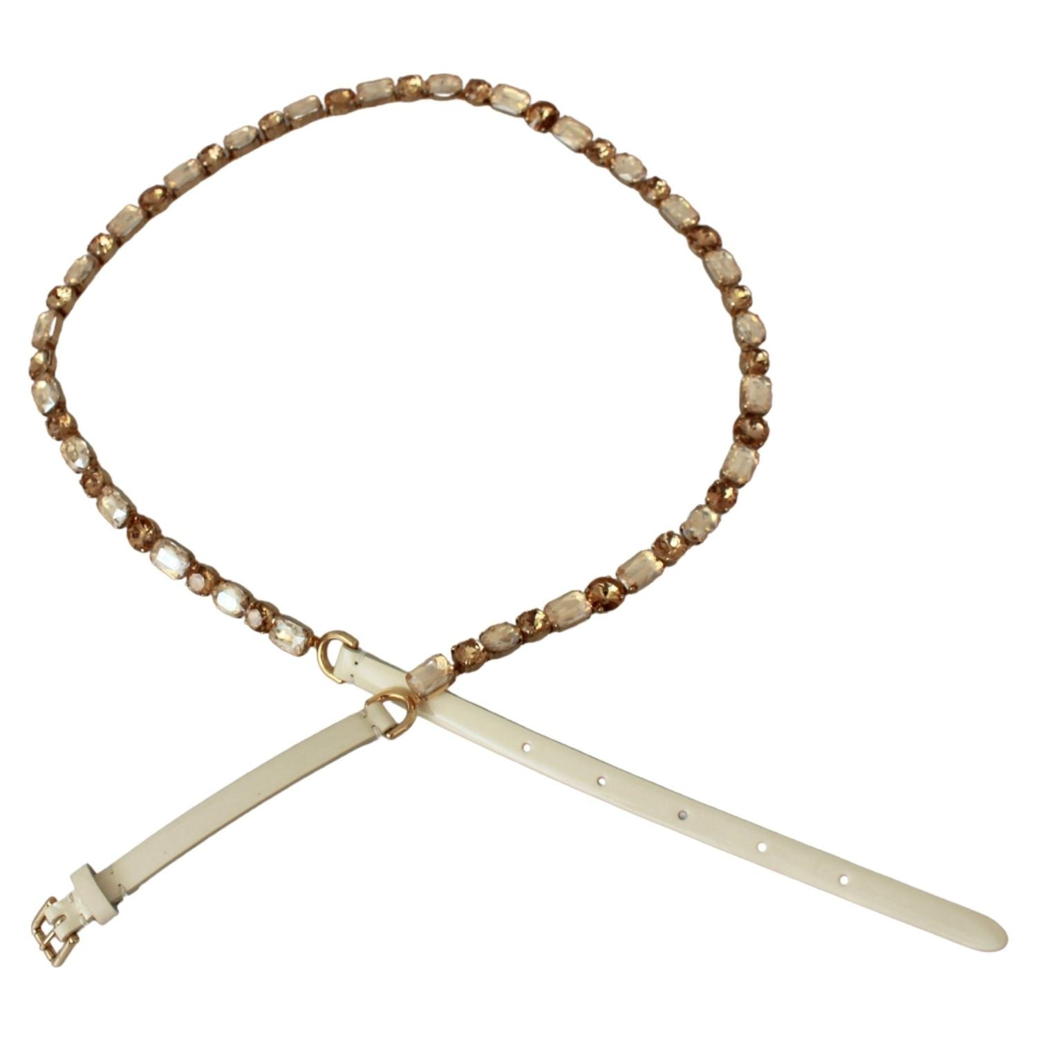 حزام جلدي مزين بالكريستال بلون الشمبانيا من دولتشي آند غابانا