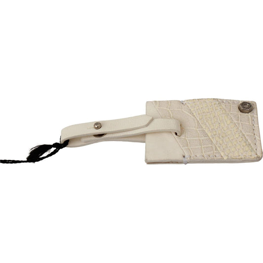 GF Ferre Beige Luggage Tag Branded Leather Patterned Keychain Keychain
