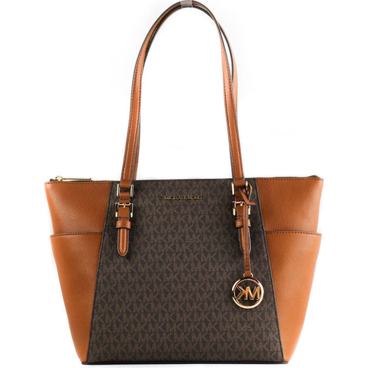 Michael Kors Charlotte Signature Leather Large Top Zip Tote Handbag Bag (Brown) Michael Kors Dark Slate Gray