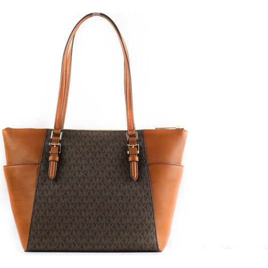 Michael Kors Charlotte Signature Leather Large Top Zip Tote Handbag Bag (Brown) Michael Kors Dark Slate Gray