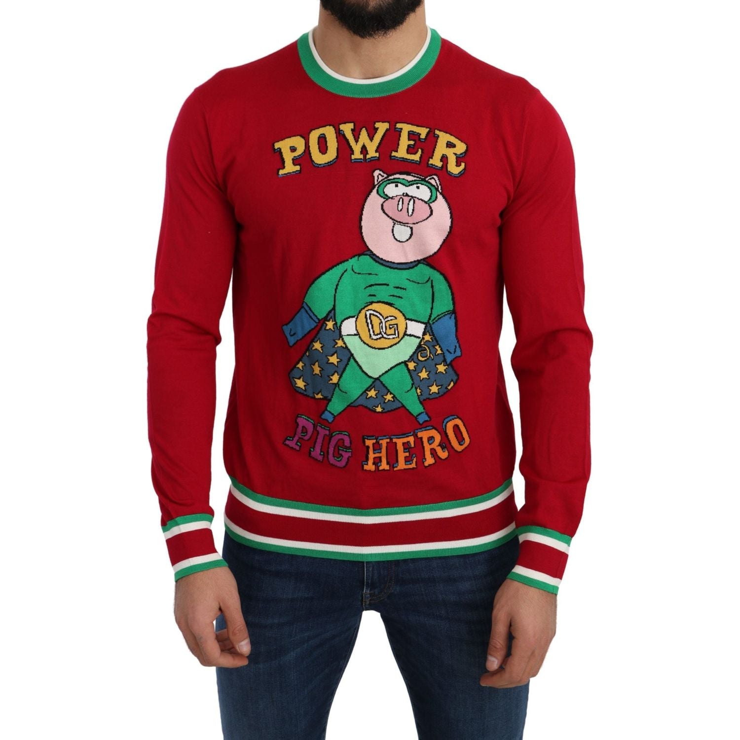 Dolce & Gabbana Red Wool Silk Pig of the Year Sweater