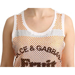 Dolce & Gabbana White Orange Crystal Sleeveless Tank Cotton Top TSH5139-40
